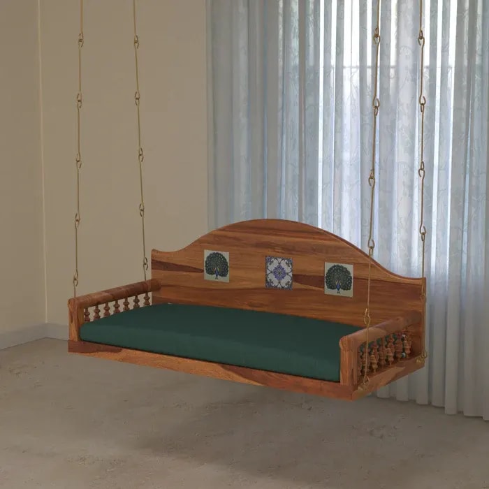 Traditional Antique Tiled Handmade Teak Wood Swing Patio Hammock Jhula Traditional Style, view 2