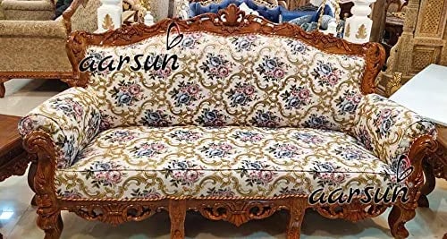 Tragic Hand Carved Teak Wood Sofa Set 3+2+1+1 with Coffee Table Elegant Living Room, view 3
