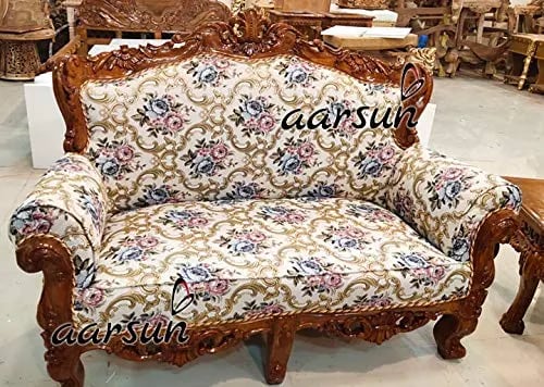 Tragic Hand Carved Teak Wood Sofa Set 3+2+1+1 with Coffee Table Elegant Living Room, view 4
