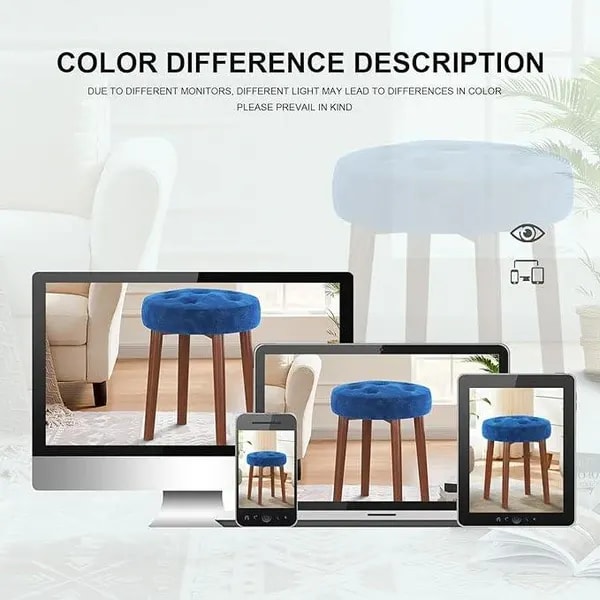 Vanity Tufted Design Round Stool, Upholstered Soft Velvet Dressing Table Stool ( Blue ), view 3