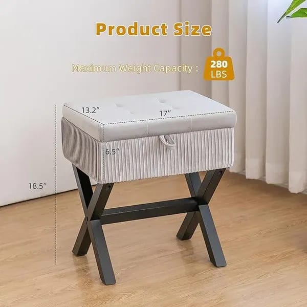 Vanity Velvet Fabric Square Solid Wood Ottoman Stool ( Grey )