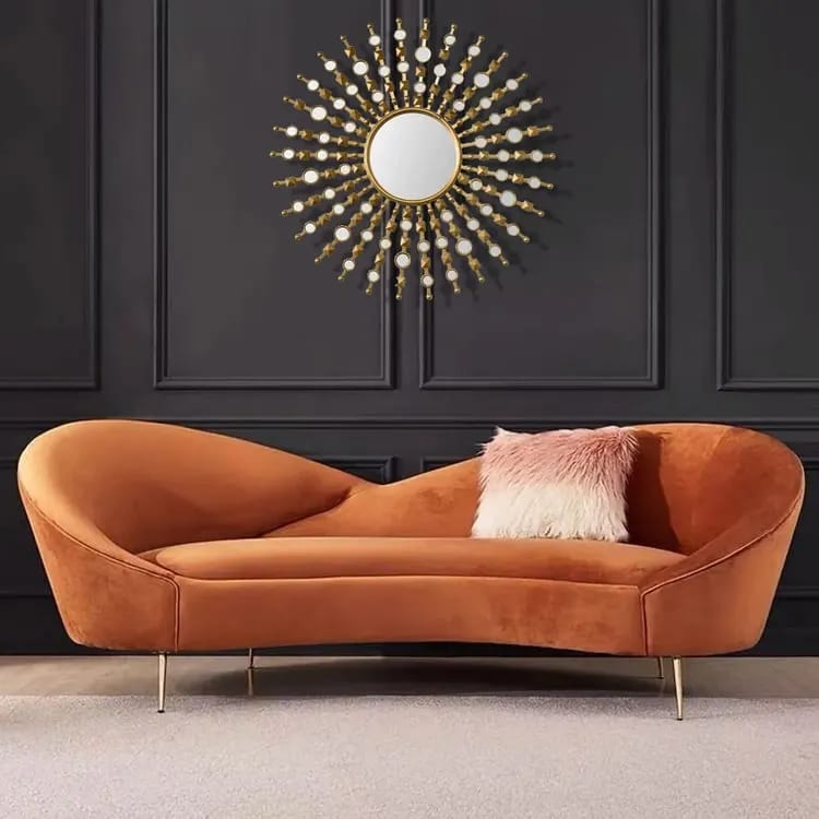 Velvet 3 Seater Sofa with Curved Arms and Ottoman...(ORANGE), view 2