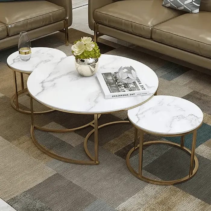 Vibing Modern Contemporary Metal Base Marble Top Nesting Coffee Table ( Set of 3 )