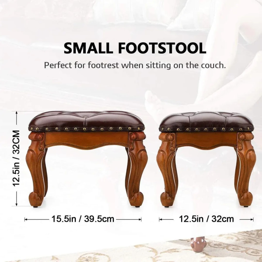 Vintage Tufted Design Square Faux Leather Footrest Ottoman Stool ( Brown ), view 4