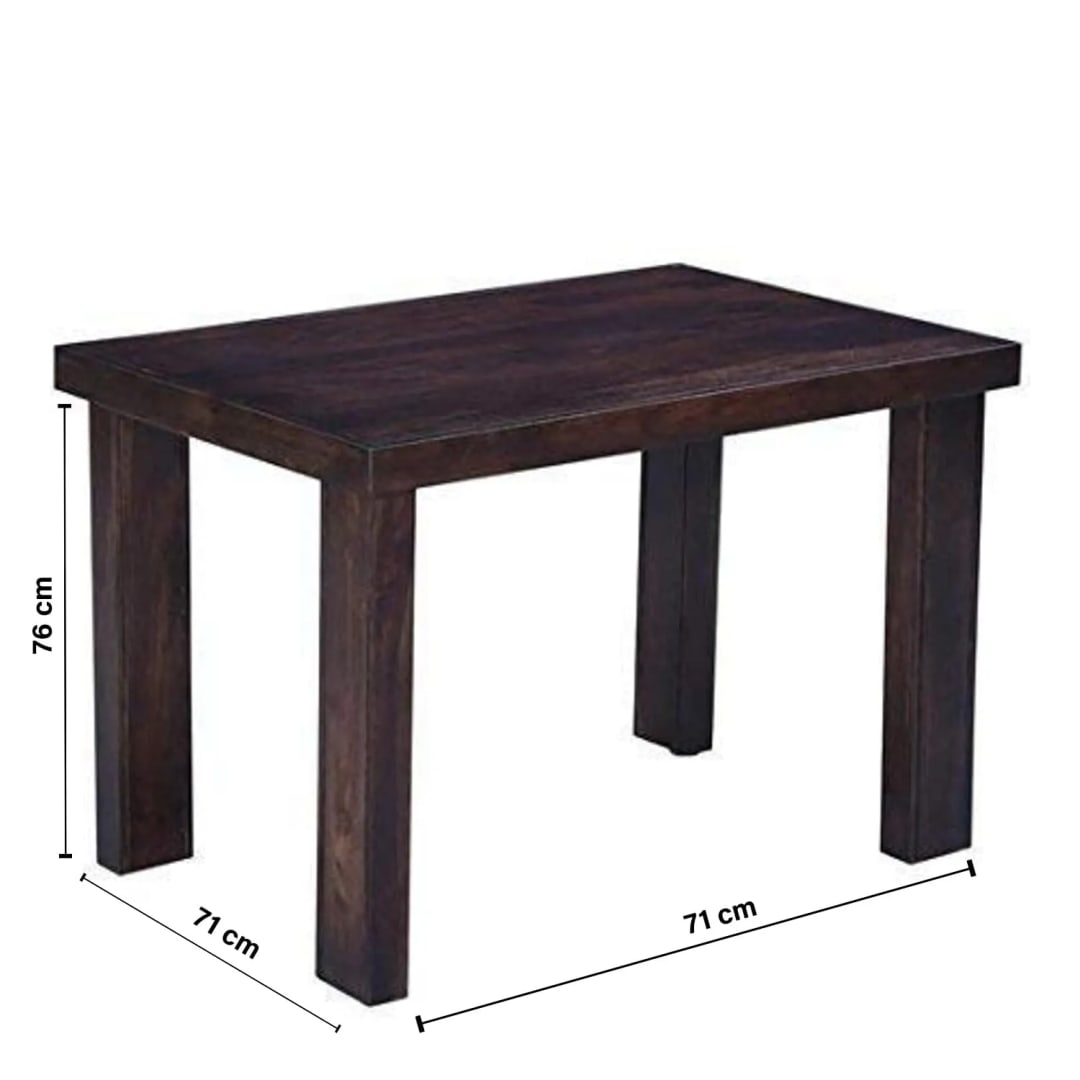 Warm Chestnut Finish Handmade Teak Wood 2 Seater Rectangular Dining Table Set, view 3