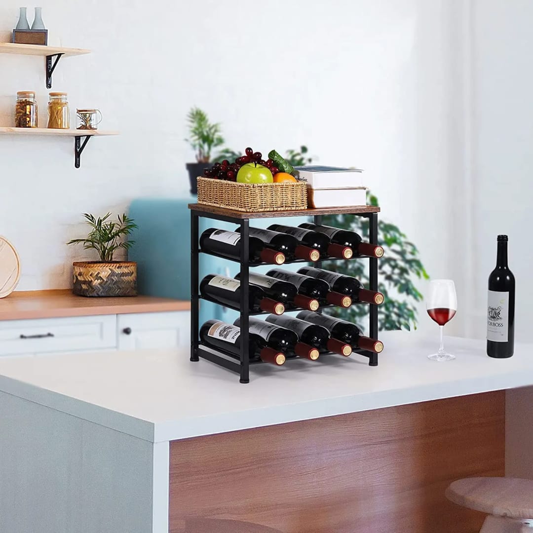 Wine Racks Countertop Rustic 12 Bottles Wine Holder Stand Small Freestanding Wine Bottle Organizer Holder