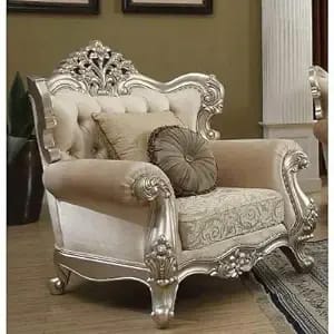 Wooden Carved Teak Wood European-Style Luxury Single Seater Sofa ( Antique Finish )