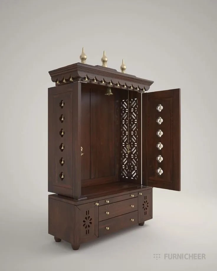 Wooden Handcraft Temple for Home | Mandir with 2 Doors, view 2