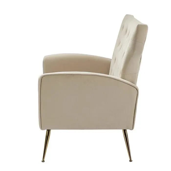 Wooden Square Arm Loveseat Wing Back Chair Set 2+1+1 with Metal Legs ( Beige ), view 4