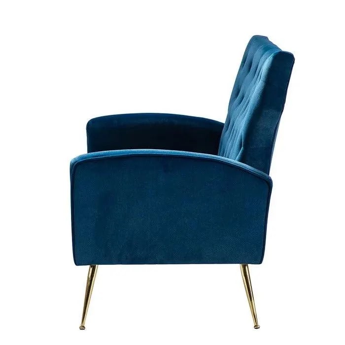Wooden Square Arm Loveseat Wing Back Chair Set 2+1+1 with Metal Legs ( Blue ), view 4