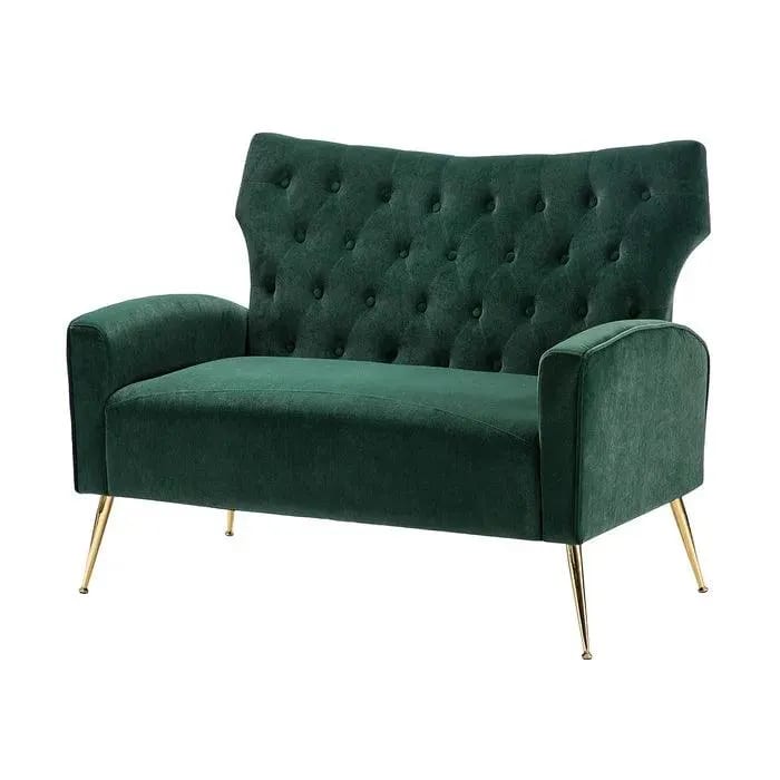 Wooden Square Arm Loveseat Wing Back Chair Set 2+1+1 with Metal Legs ( Green ), view 3