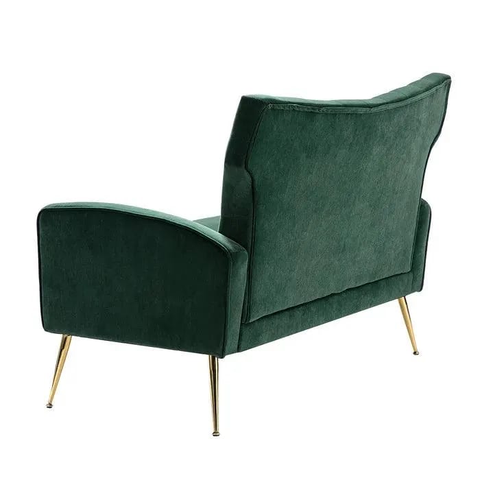 Wooden Square Arm Loveseat Wing Back Chair Set 2+1+1 with Metal Legs ( Green ), view 4