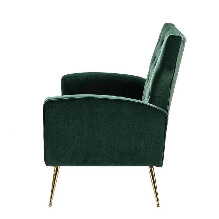 Wooden Square Arm Loveseat Wing Back Chair Set 2+1+1 with Metal Legs ( Green ), view 5
