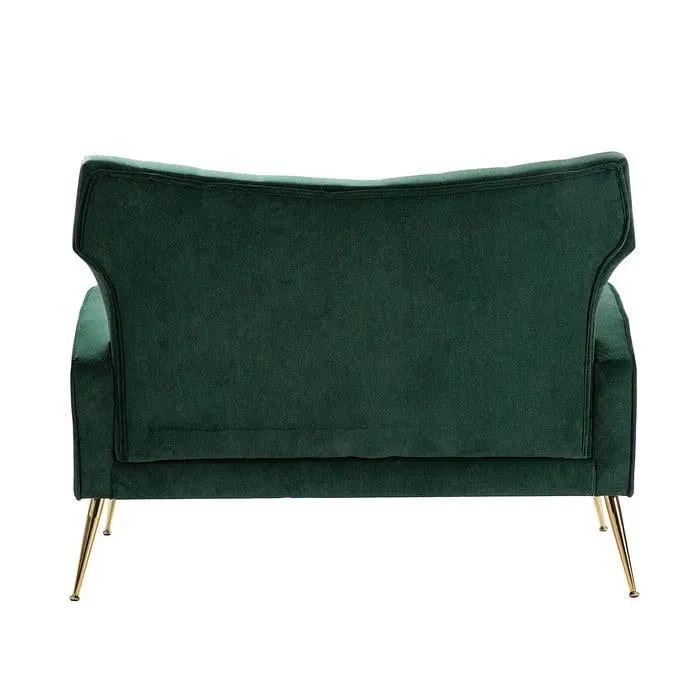 Wooden Square Arm Loveseat Wing Back Chair Set 2+1+1 with Metal Legs ( Green ), view 6