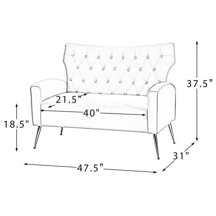 Wooden Square Arm Loveseat Wing Back Chair Set 2+1+1 with Metal Legs ( Green ), view 7