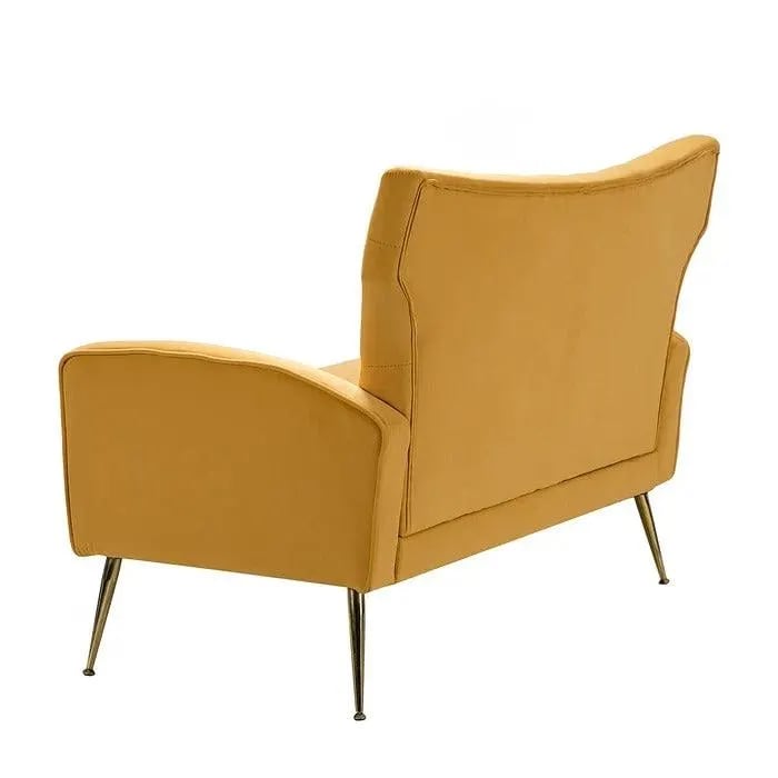 Wooden Square Arm Loveseat Wing Back Chair Set 2+1+1 with Metal Legs ( Yellow ), view 4