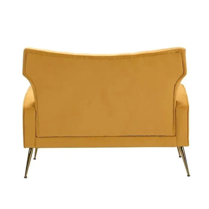 Wooden Square Arm Loveseat Wing Back Chair Set 2+1+1 with Metal Legs ( Yellow ), view 5