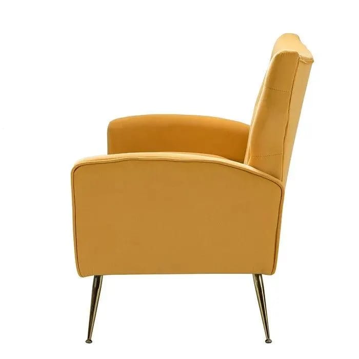Wooden Square Arm Loveseat Wing Back Chair Set 2+1+1 with Metal Legs ( Yellow ), view 6