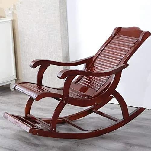 Zassy Hand Hanmade Teak Wood Recliner Rocking Chair for Living Room