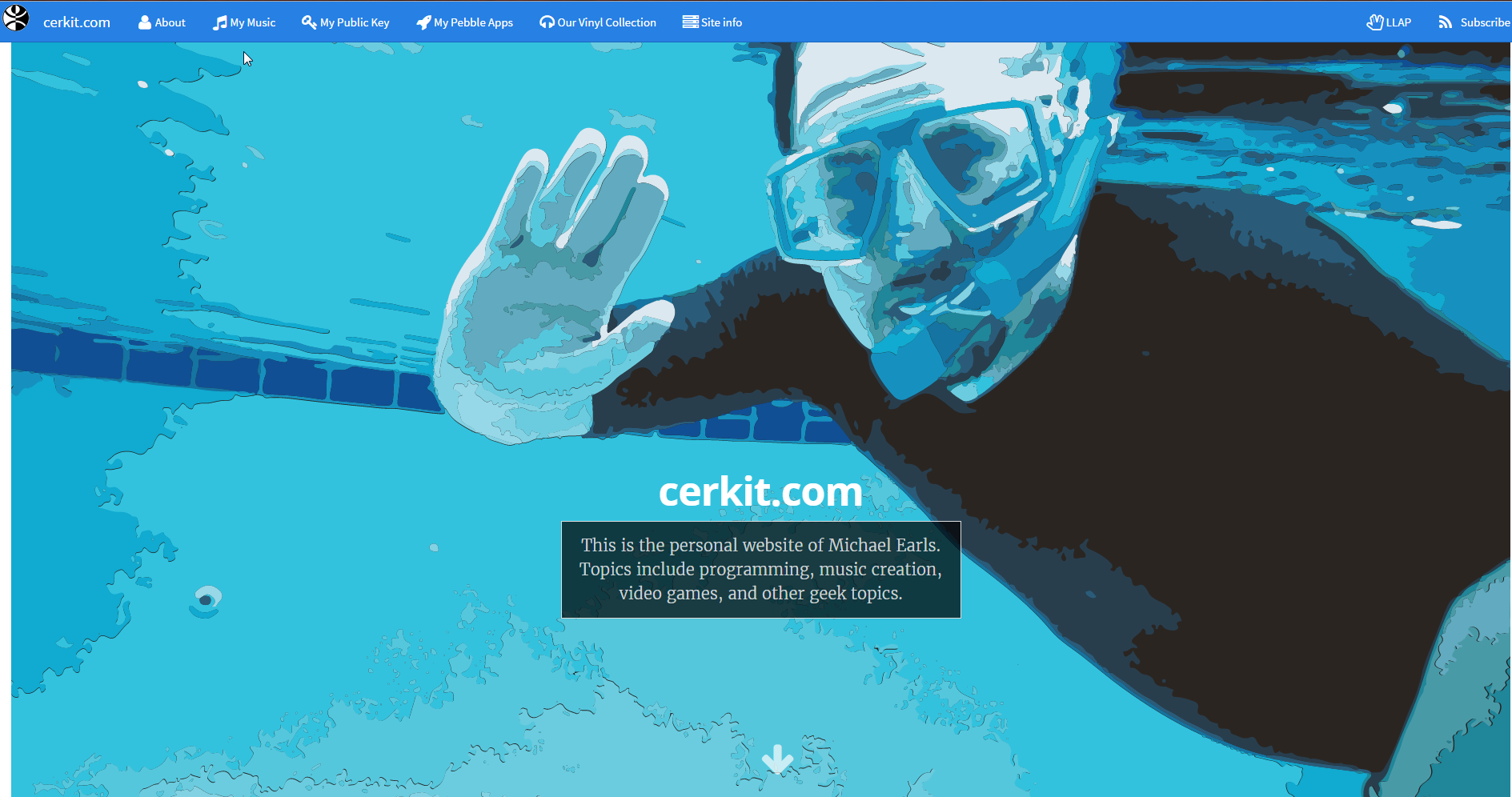 Screenshot of landing page of sample site