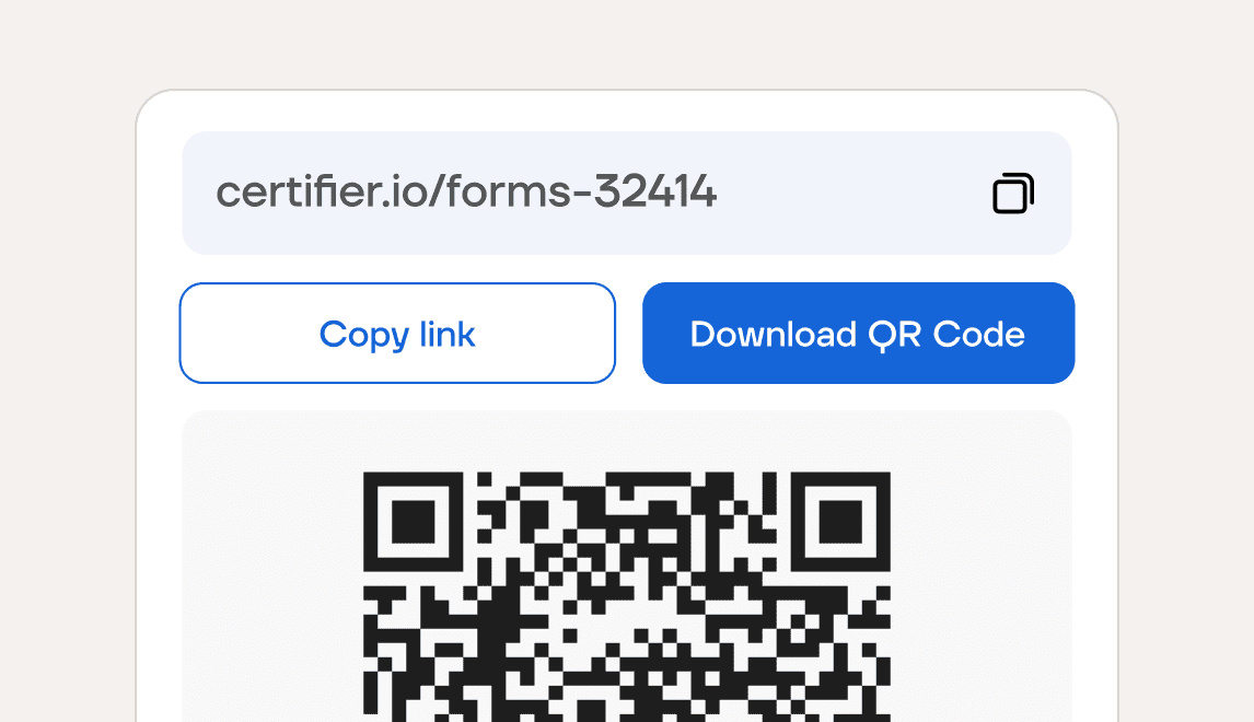 Form link with copy and QR code download buttons