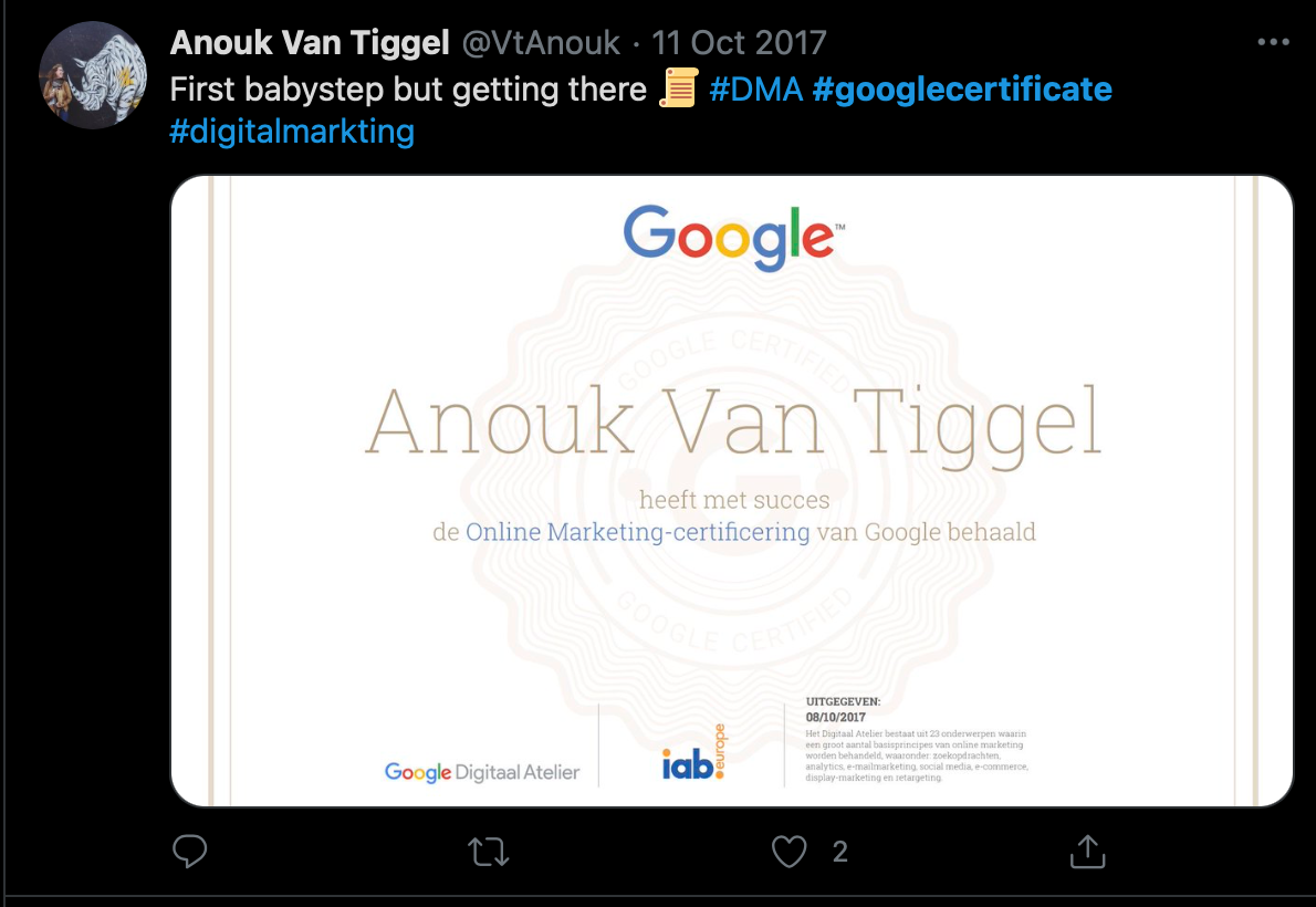 Google certificate on Twitter Google certificate on Twitter