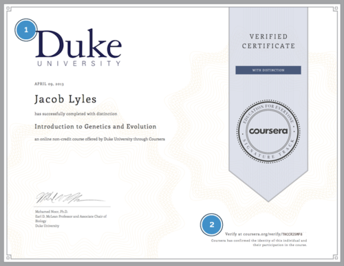 Certificate obtained by a Coursera Certificate obtained by a Coursera