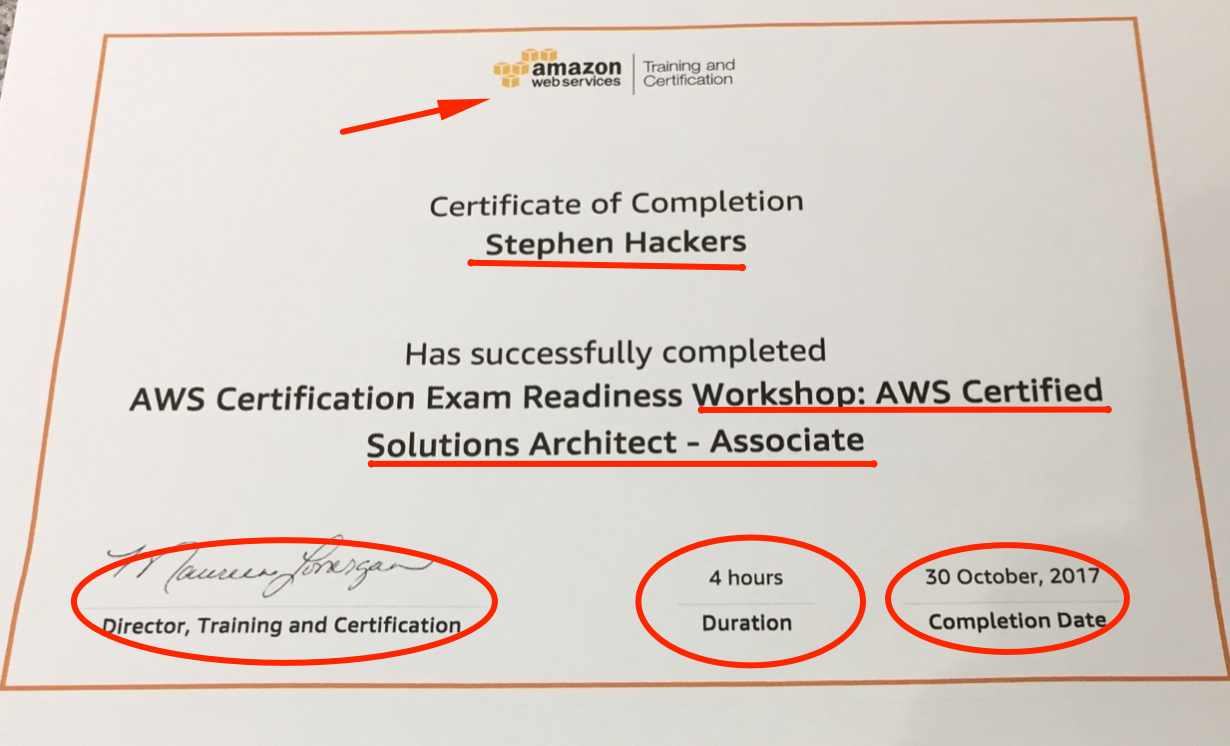 AWS Certificate Printed AWS Certificate Printed