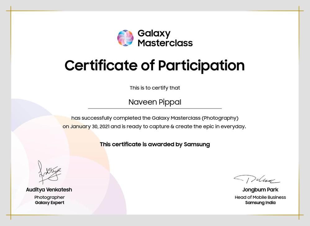 Samsung Masterclass Certificate Samsung Masterclass Certificate