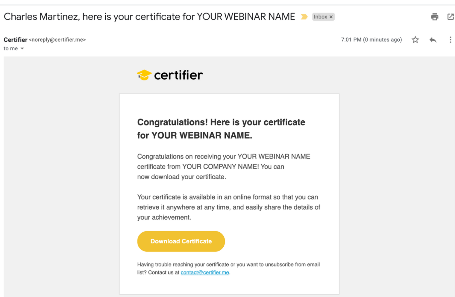Email with certificate Email with certificate
