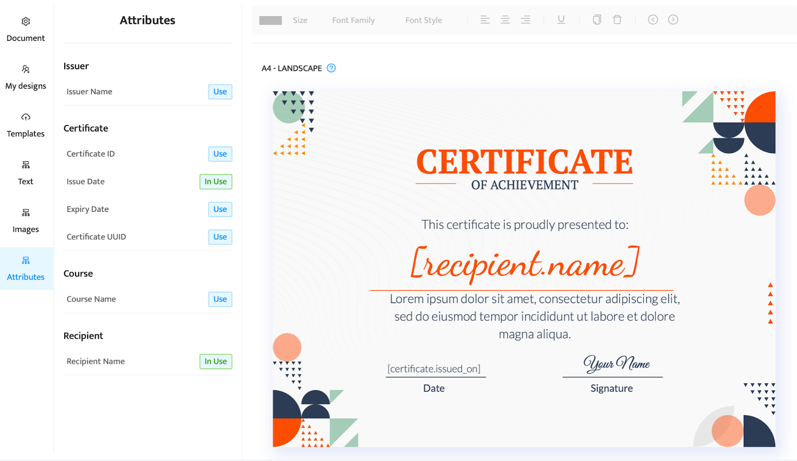 Certificate with custom attributes Certificate with custom attributes