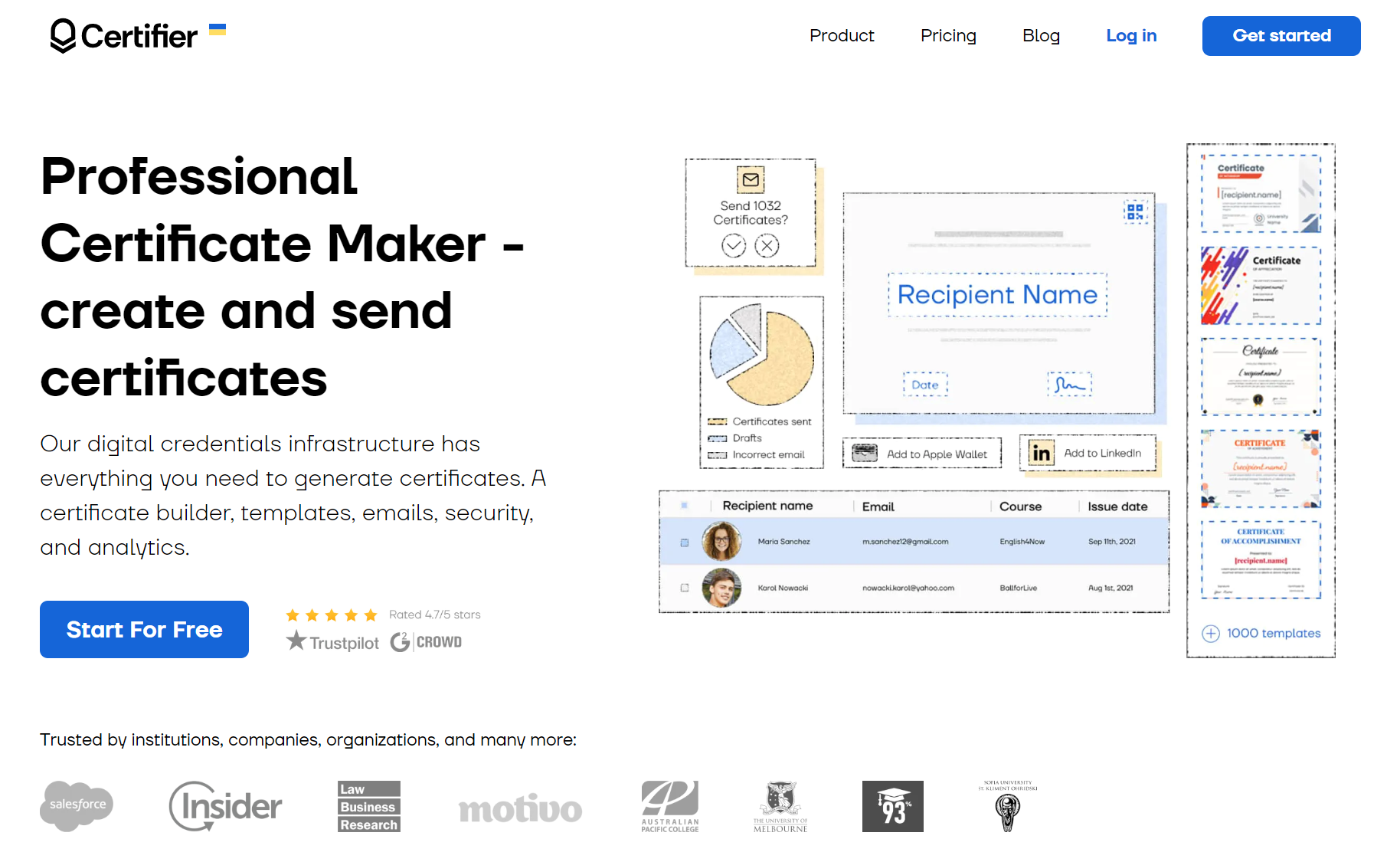 Screenshot of Certifier home page with sign up button. Screenshot of Certifier home page with sign up button.