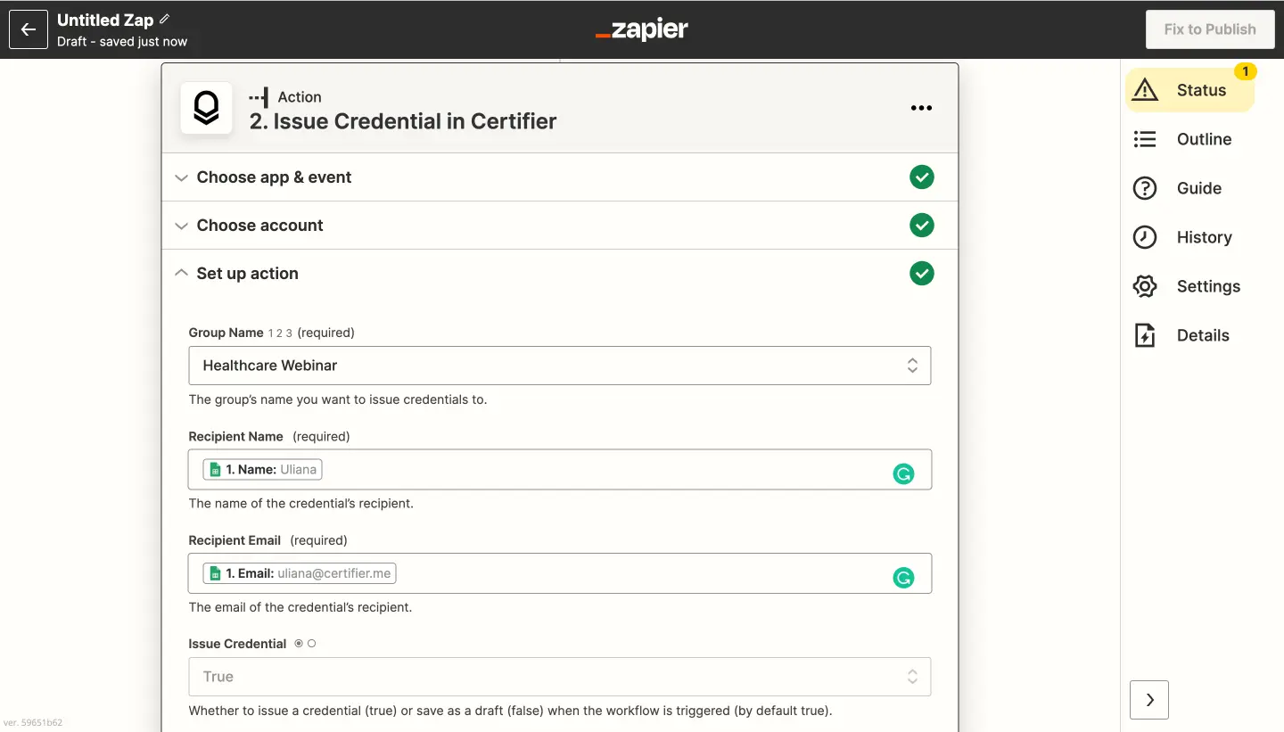 Zapier set up an action Zapier set up an action