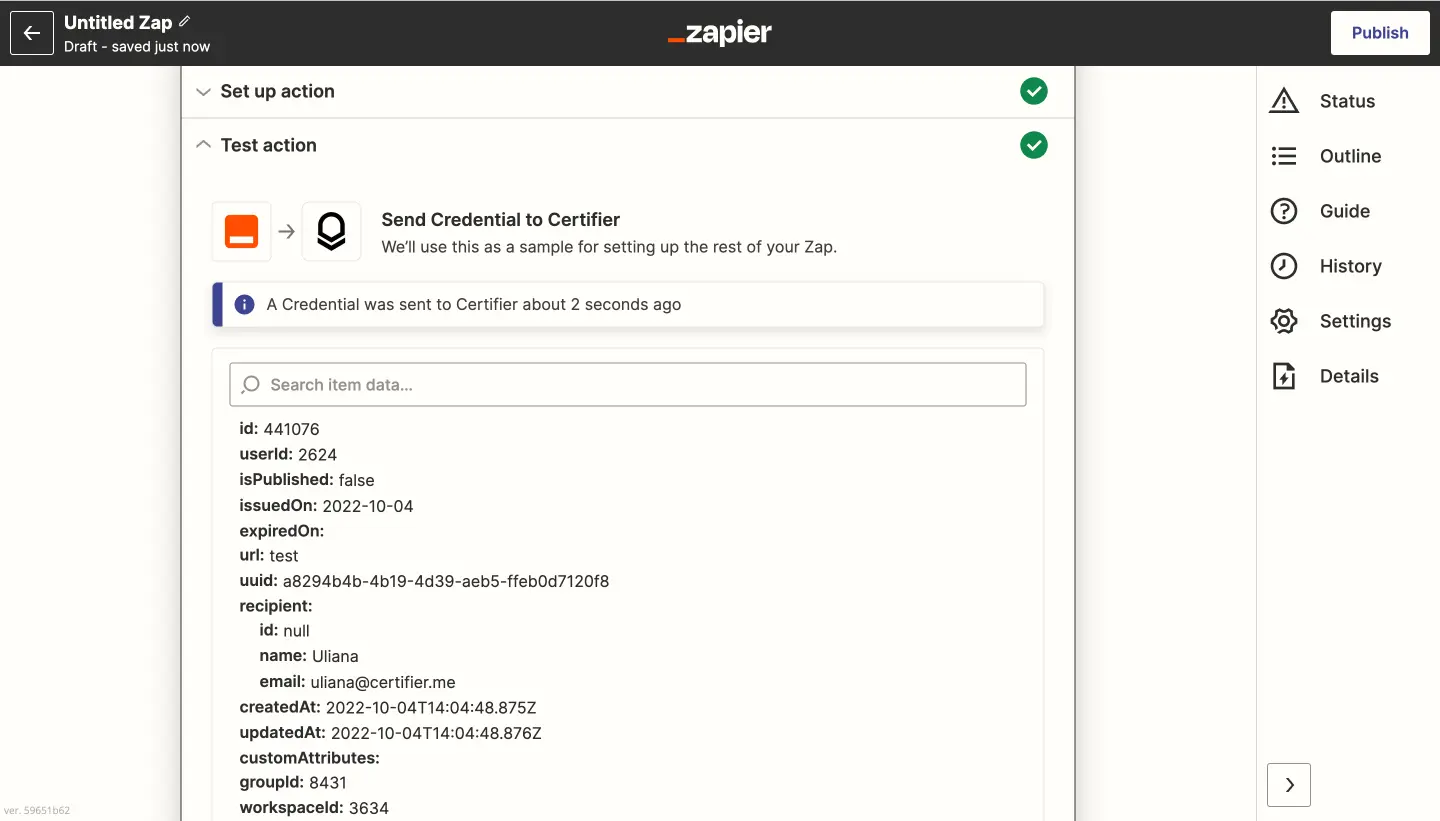 Zapier action test Zapier action test
