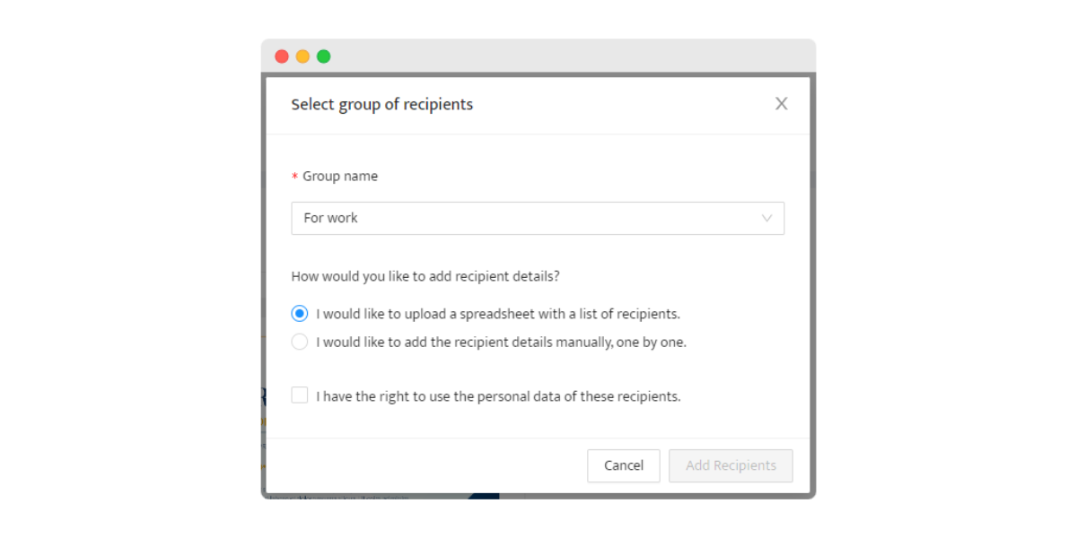 Selecting group of certificate recipients in Certifier to automatic sending. Selecting group of certificate recipients in Certifier to automatic sending.