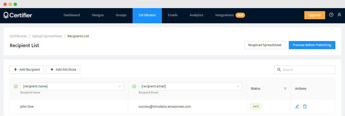 Creating recipient list in Certifier alternative to Canva. Creating recipient list in Certifier alternative to Canva.