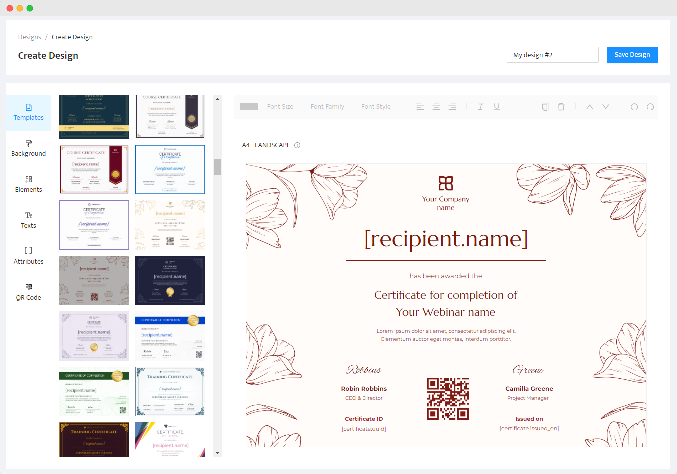 Creating new certificate in Certifier dashboard. Creating new certificate in Certifier dashboard.