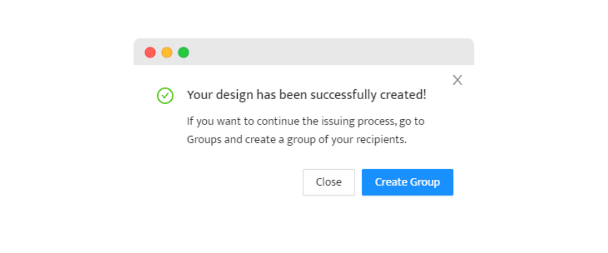 The notification about successful creation of the design. The notification about successful creation of the design.
