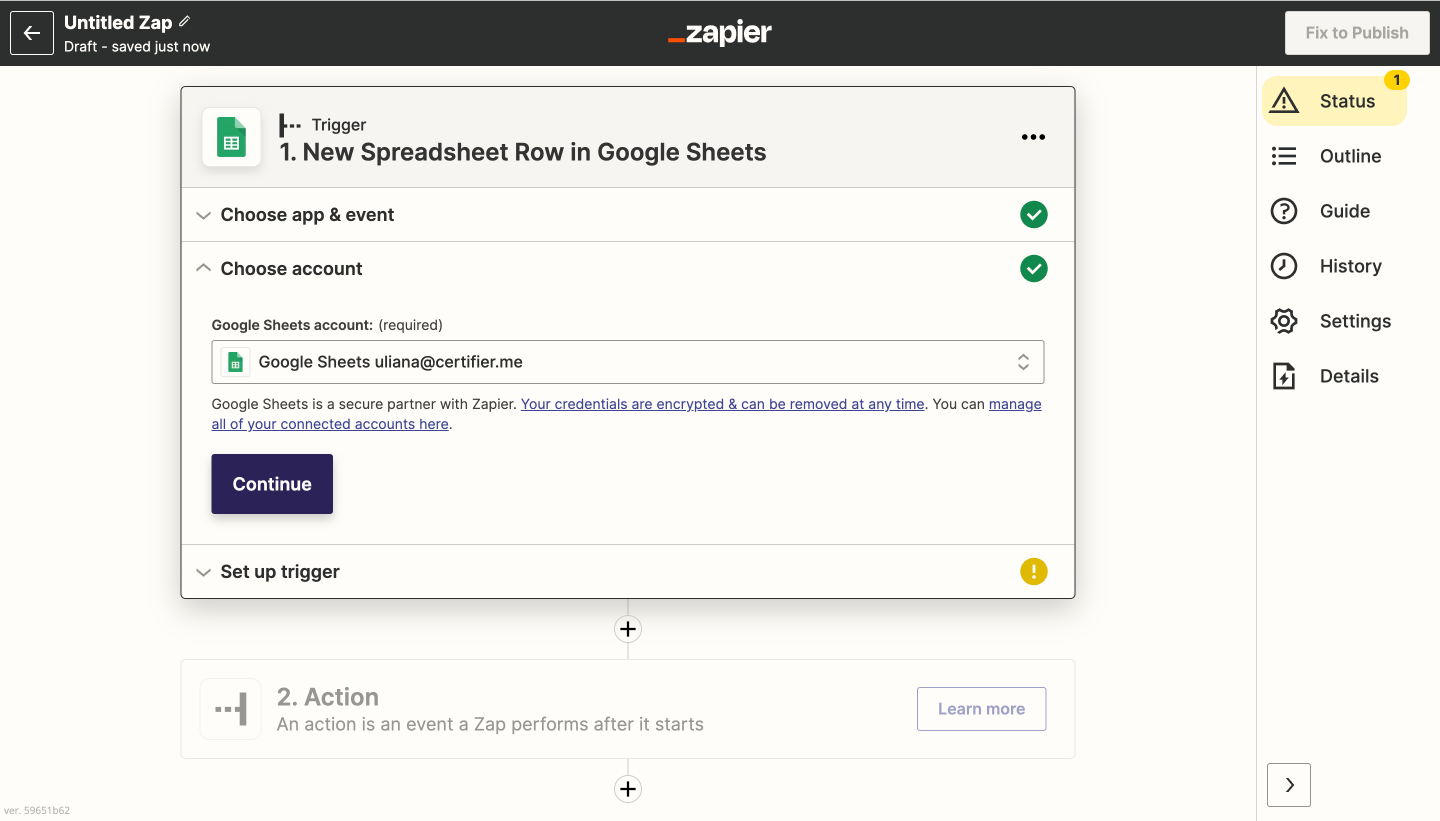 Zapier x Certifier: choose the account you want to use Zapier x Certifier: choose the account you want to use