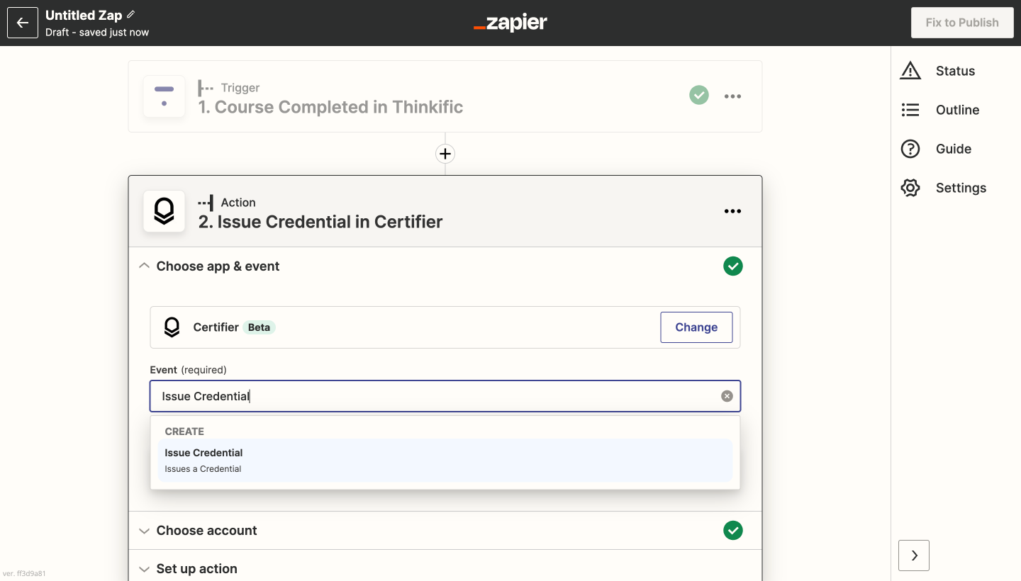 #6 Certifier - setting up Zapier action for Thinkfic #6 Certifier - setting up Zapier action for Thinkfic