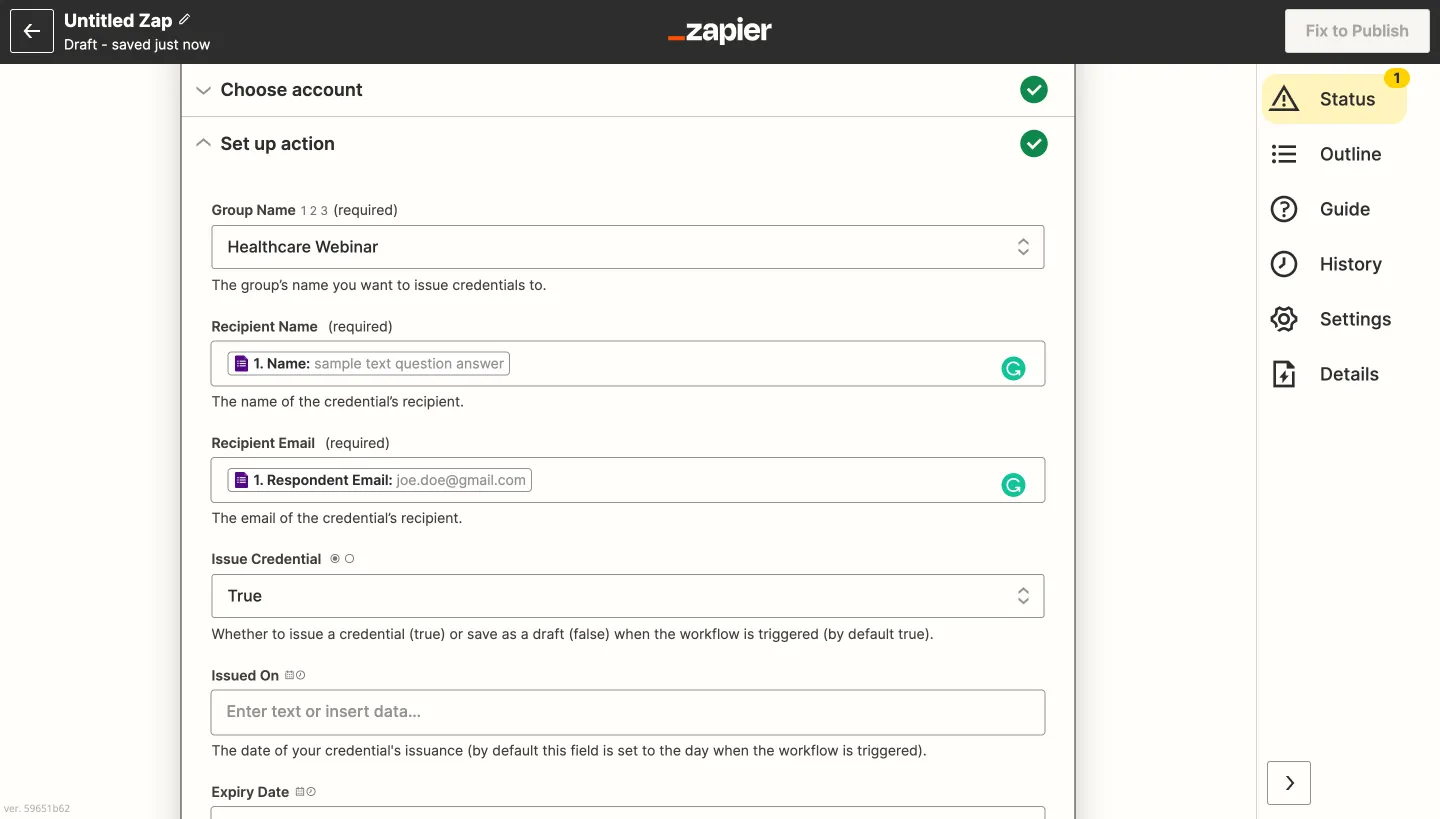 #8 Certifier - populate the fields in the action section #8 Certifier - populate the fields in the action section