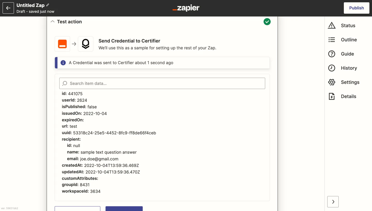 #9 Certifier - finish the process of setting up action by running a test #9 Certifier - finish the process of setting up action by running a test