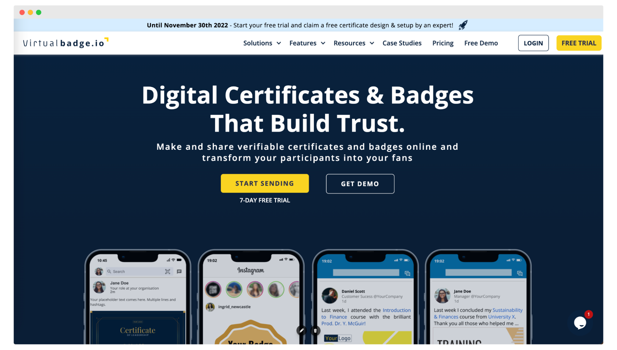 Virtualbadge.io homepage; one of the Credly competitors Virtualbadge.io homepage; one of the Credly competitors
