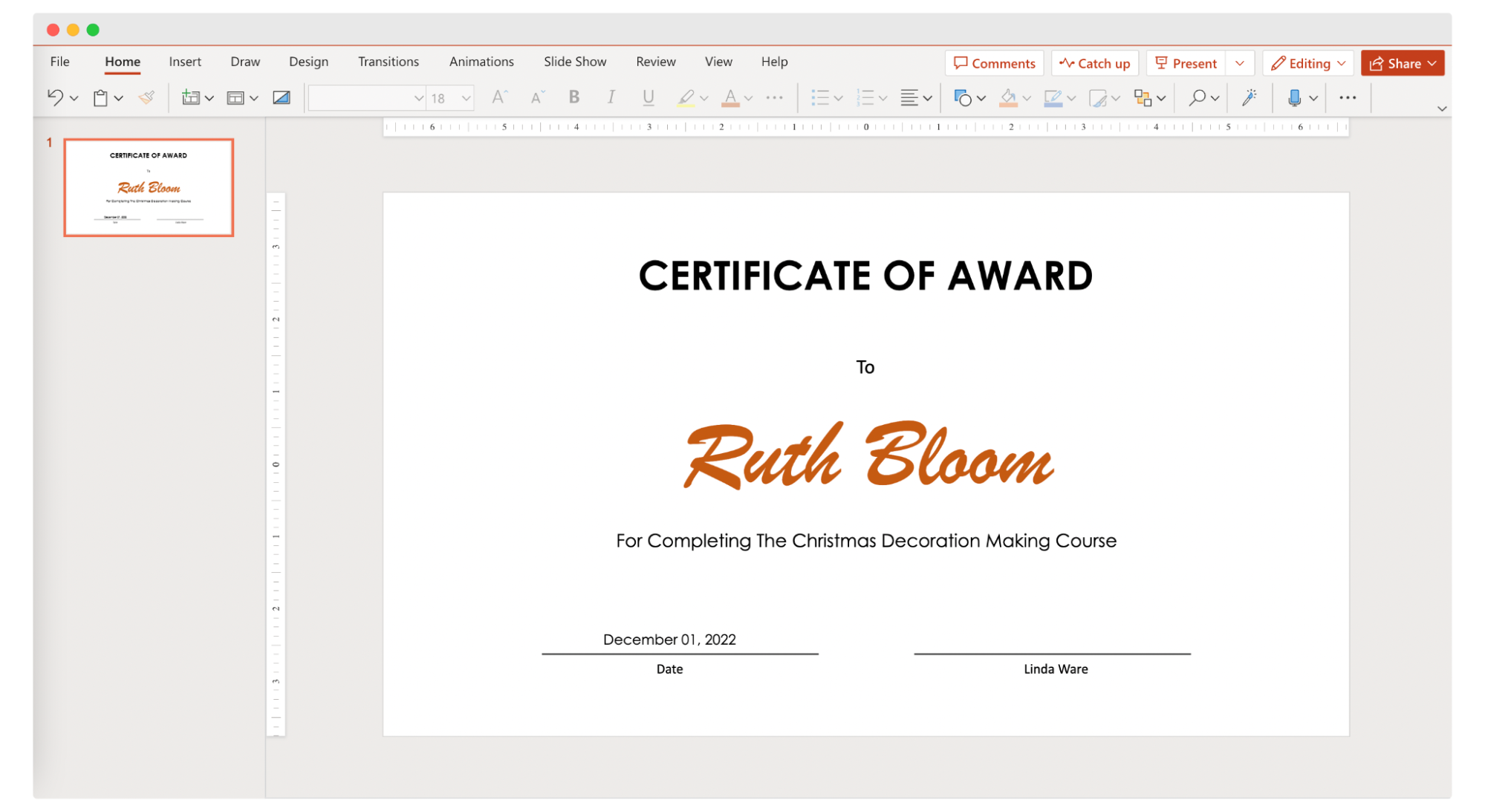 Creating certificate of award in PowerPoint. Creating certificate of award in PowerPoint.