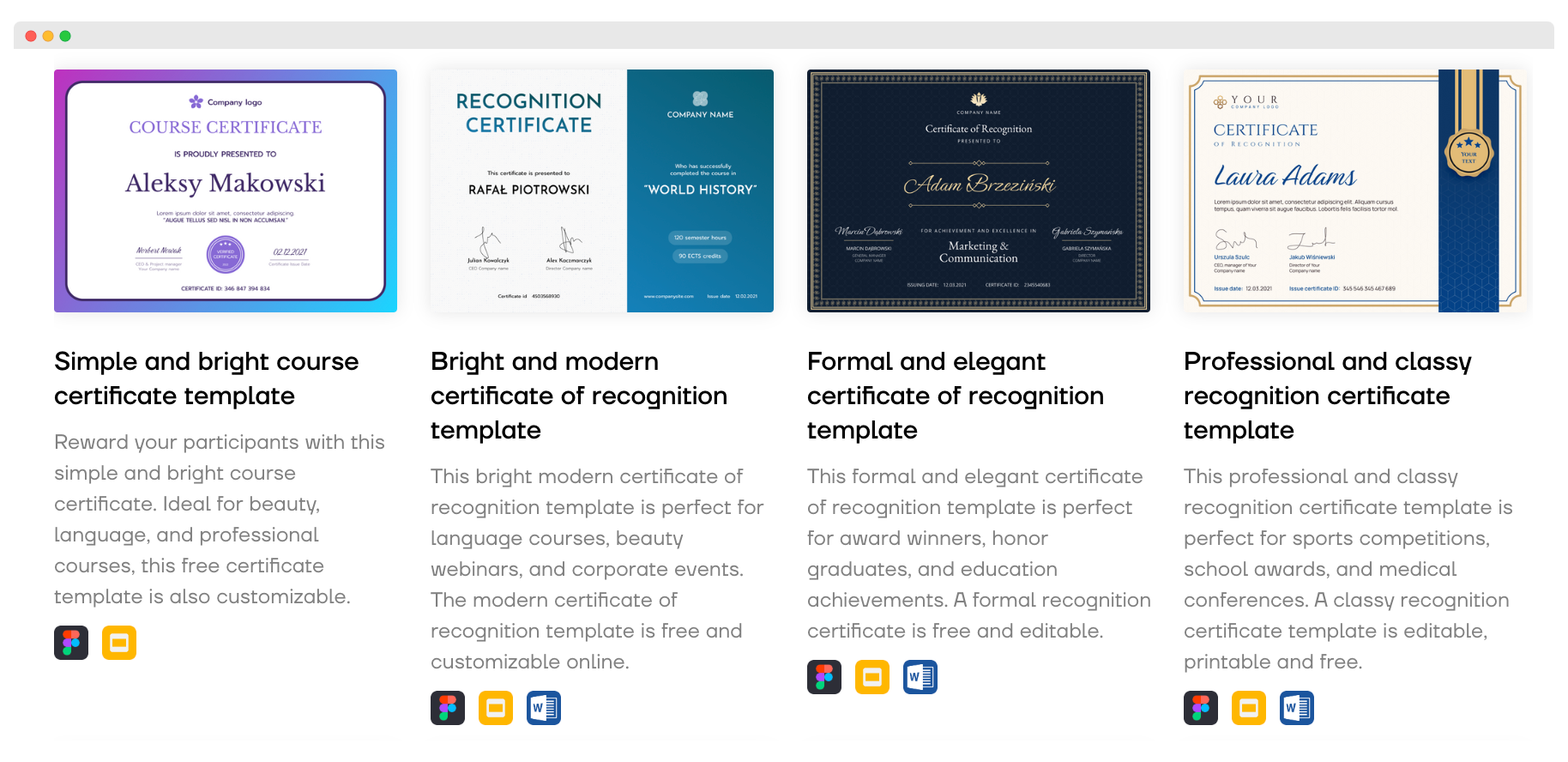 The library of certificate templates available on Certifier. The library of certificate templates available on Certifier.
