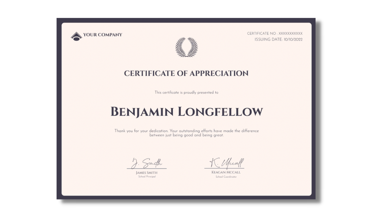 Certificate of appreciation template with classic colors from Certifier free certificate templates library. Certificate of appreciation template with classic colors from Certifier free certificate templates library.