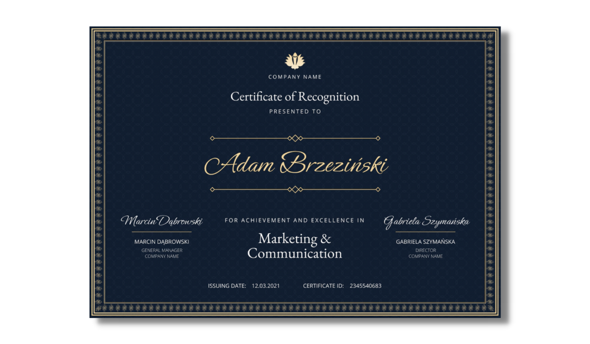 Elegant navy blue best certificate template from Certifier free certificate templates library. Elegant navy blue best certificate template from Certifier free certificate templates library.