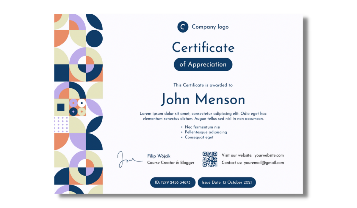 Certificate template with abstract elements from Certifier best certificate templates library. Certificate template with abstract elements from Certifier best certificate templates library.
