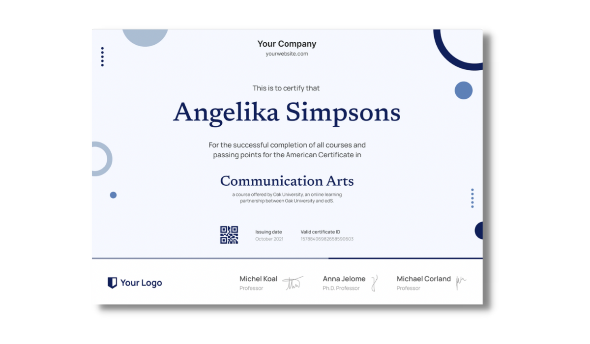 Blue with elements certificate template from Certifier best certificate templates library. Blue with elements certificate template from Certifier best certificate templates library.