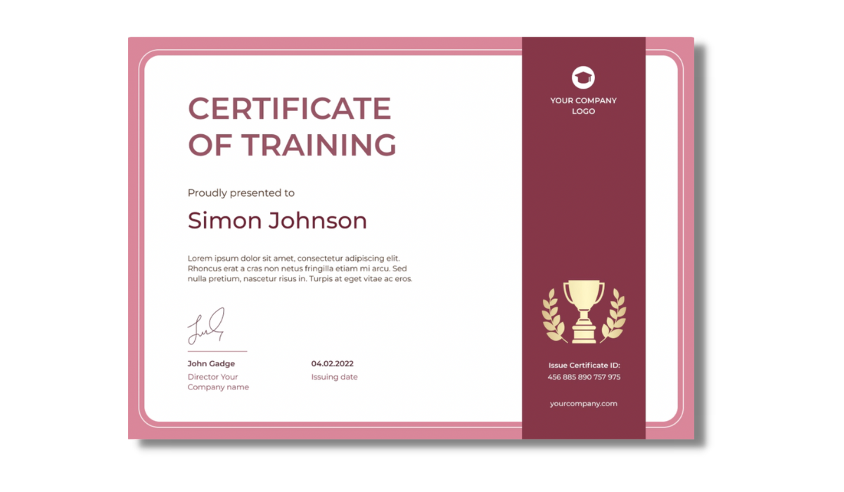 Red certificate of training template from Certifier best certificate templates library. Red certificate of training template from Certifier best certificate templates library.